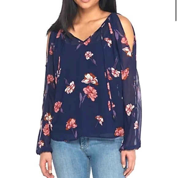 Jolt long split sleeve navy floral top size small - Picture 1 of 8